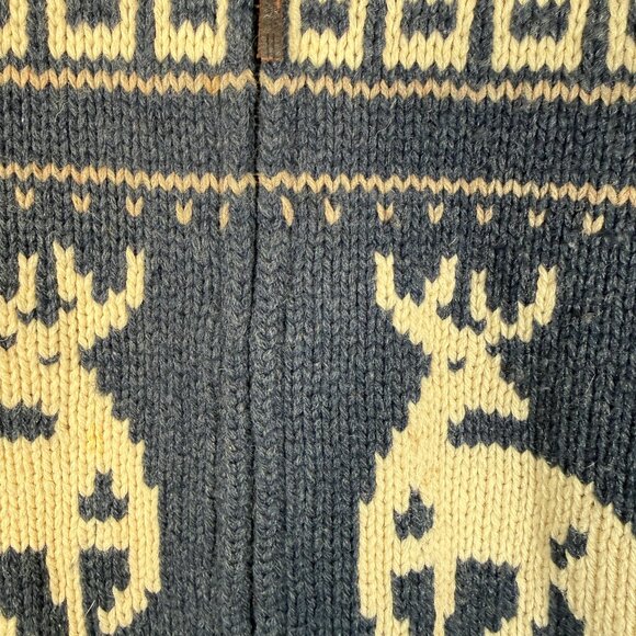 Aritzia TNA Sea to Sky Blue Deer Motif Cowichan Cardigan Sweater Lambswool L - Picture 3 of 10